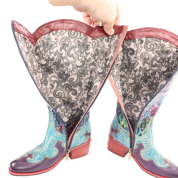 L'Artiste Spring Step Rodeo Women 5 Turquoise Leather Snake Zipper Western Boots - Picture 16 of 16